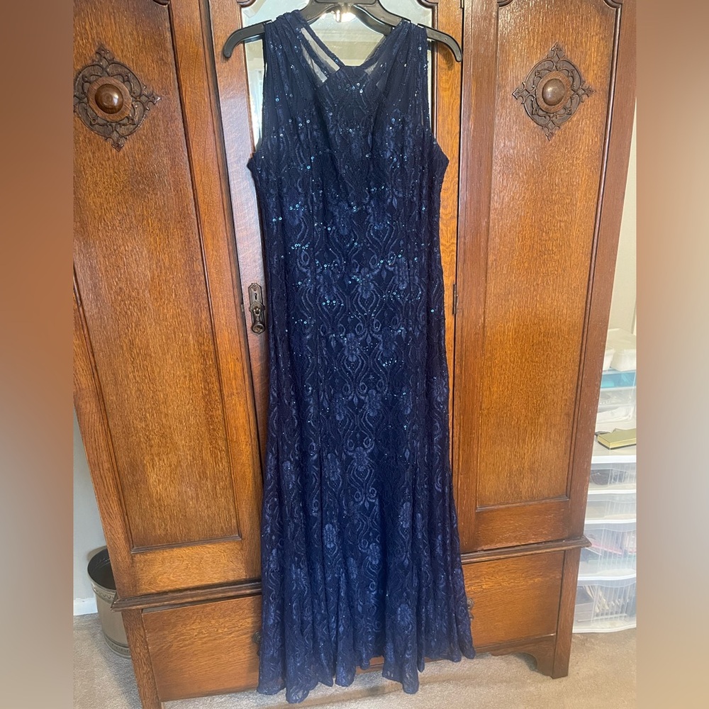 Bright Navy Blue Formal Gown with Lace and Sequins